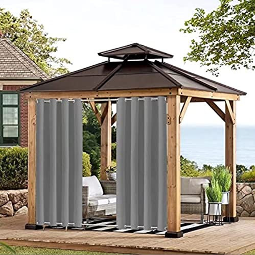 BAYUE Outdoor Vorhang Wetterfest mit Ösen, Blickdicht Wasserdicht Outdoor Gardine 1 Stück für Garten Terrasse Pavillon Veranda Balkon, grau B213XH213cm