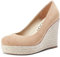 Aachcol Donna Piattaforma Zeppa Pumps Chiusa Rotonda Punta Alto High Tacco Heel Sandali Slip-on Dress Scarpe Classico da Matrimonio Feste 10 CM Beige Scamosciato 37 EU