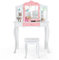 DREAMADE Kinder Schminktisch mit Spiegel & Hocker, Kinderschminktisch aus Holz, Kinderzimmermöbel, Frisiertisch für Mädchen & Jungen (Weiß)