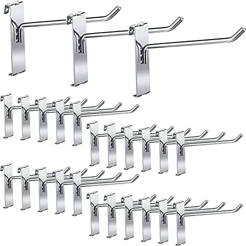 LEIFIDE 25 Stück Gridwall Panel Haken Panel Display Haken Silber Grid Wandhaken Edelstahl Haken für Gitter Wand Einzelhandel Display Messe Home Office Garage Lagerung, 15,2 cm