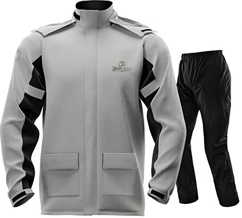 IRON JIA’S Regenanzug Herren Motorrad Regenjacke Wasserdichter Winddicht Atmungsaktiver Reflektierender mit Kapuze mit Reißverschluss Hochwertige Outdoor Regenmantel-Grau-XXL