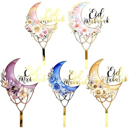 Neue Ramadan Acryl Kuchen Topper Mond Blumen Eid Mubarak Kuchen Cupcake Dekoration Stick Für Islamische Muslimische Party Liefert
