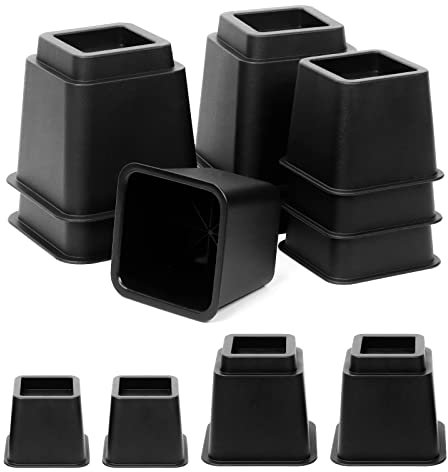 Swpeet Lot de 8 rehausseurs de lit réglables et empilables noirs, 4 grands et 4 petits rehausseurs de hauteur de lit, élévation en hauteurs de 7,6 cm, 12,7 ou 20,3 cm, rehausseur de meubles robustes