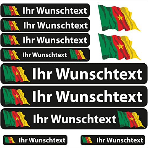 INDIGOS UG® Namensaufkleber Sticker - Flagge wehend - Land Kamerun - 13 Fahnenaufkleber - Aufkleber mit Namen & Wunschtext - Fahrrad - Auto - Motorrad - individuell personalisiert