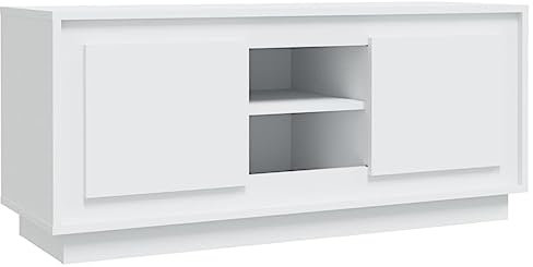 vidaXL Meuble TV, Armoire de Télévision avec 4 Compartiments et Portes, Meuble de Télé avec Rangement Salle de Séjour, Moderne, Blanc Bois d'Ingénierie