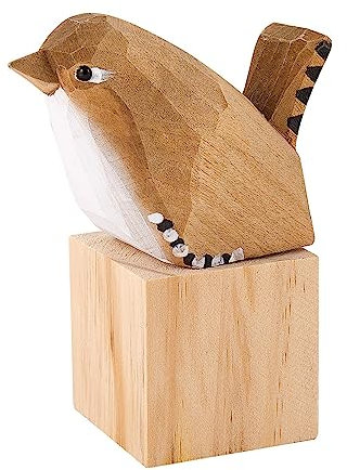 WEWAYSMILE Holzgeschnitzte Vogelfigur, Holz Vogel Figurine, Vogelfiguren als Heimdekoration, Niedliche Tierverzierung Für Heimbüro-Desktop-Dekoration (Brauner Dünner Vogel)