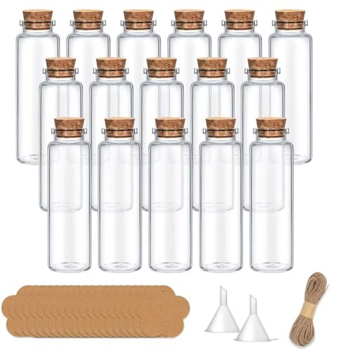 Yagaspantery 16pcs 17ml Petite Bouteilles en Verre, bouteilles de souhaits,Pot a Epices avec bouchons en liège pour mariages ou anniversaires,la décoration de DIY
