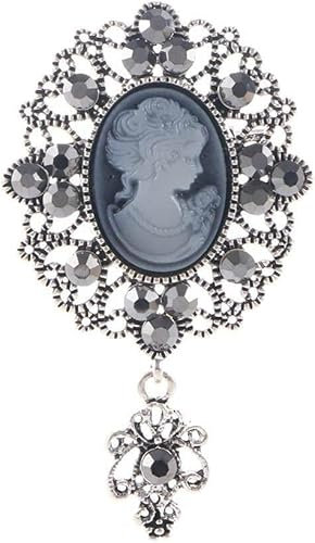 Generic Silberfarbene Brosche Kamee, Strass, Blume, viktorianische Prinzessin, Brosche, Anhänger, Hochzeit, Party, Schmuck, Geschenk (Silber), praktisches Design, langlebig, Metall, Strass