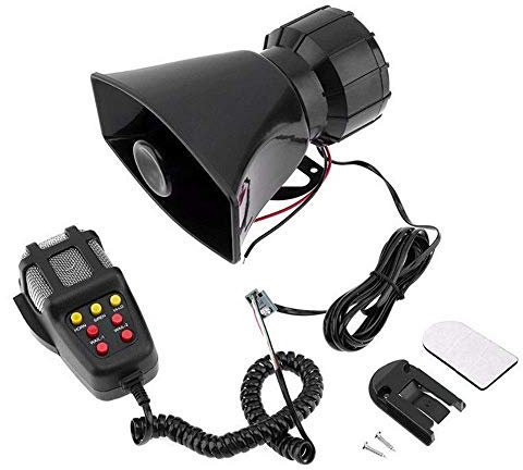 Wresetly Universal Motorrad Auto Alarm Sound 7 Ton Horn 12V 100W Polizei Sirene Horn Lautsprecher (Schwarz)
