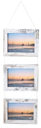 Smiling Art Bilderrahmen Fotorahmen Collage Wandcollage für 3 Fotos aus MDF Holz mit echten Glasscheiben, hängend (Weiß vintage, 3x13x18 cm)