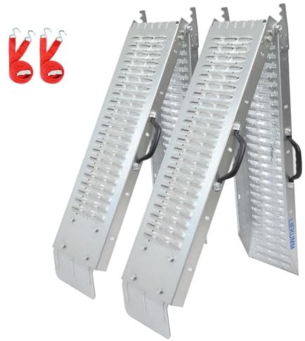 LIEKUMM 2PCS Motorbike Ramp, 188 x 22 cm Ramps for Mobility Scooters, 400 kg Capacity per Pair Heavy Duty Folding Ramp, Loading Ramps for Motorbike, ATV, UTV, Lawn Mower with Gloves and Towing Straps