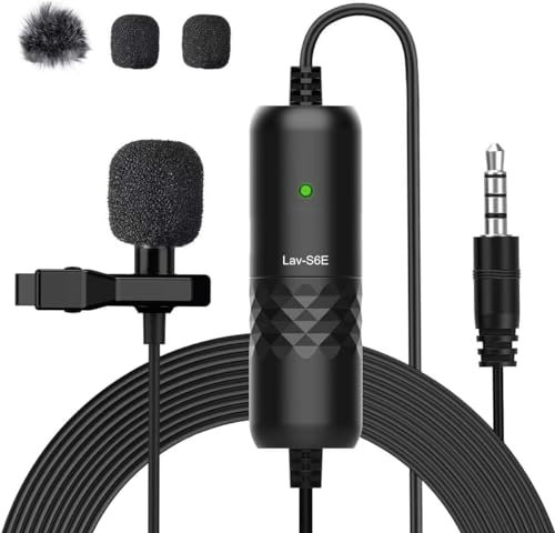 Moman 6m Lavalier-Mikrofon, Lav-S6E Lapel Mikrofon mit Clip Omnidirectional Kondensator Mini Clip Mikrofon mit Kabel für DSLR Kamera/Handy/Laptop/PC/Interview/Videokonferenz/Podcast/Diktat
