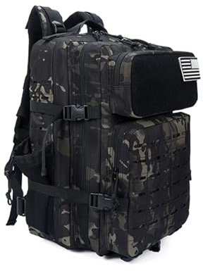 OULYENS Militärischer taktischer Rucksack für Herren, 45 l, Assault Pack, Armee-Assault Pack, großer Wanderrucksack mit MOLLE-System, Grün, Schwarz, 45L, Tagesrucksäcke