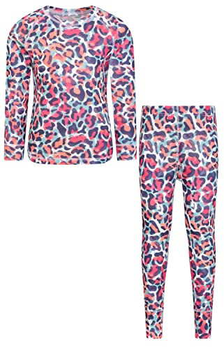 Mountain Warehouse Talus Printed Kids Top & Pant - Lightweight Baselayer Girls & Boys Winter Set, Quick Dry Bottom & Tee, Wicking - Best for Winter, Outdoor, Travelling Bright Pink Teen Size 13 Years