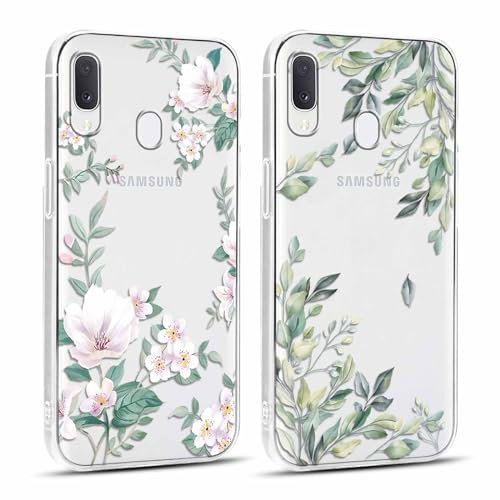 Yoedge 2 pièces Transparente Coque pour Samsung Galaxy A20e 5,8 Motif de Fleurs et Feuilles Fille Femme Étui, Housse de Protection Antichoc TPU Mignon Aesthetic Design Case Cover pour Samsung A20e