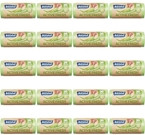 Bacofoil Active Fresh Bin Liners with Drawstring Handles 30L - Leak-Proof Bin Bag with a Citrus Fragrance to Prevent Odours (20 Rolls, 240 Bags)…
