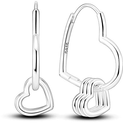 NARMO Ohrringe für Frau Herz Reifen Asymmetrische Herz Ohrringe 925 Sterling Silber Herz Shaped Hoop Ohrringe
