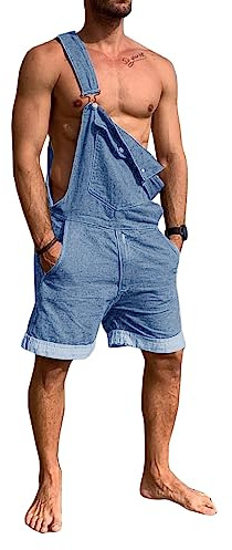 Runcati Herren Denim Overall Shorts Sommer Workwear Verstellbare Jumpsuit Lässige Jeans Kurz Rompers Lose Fit