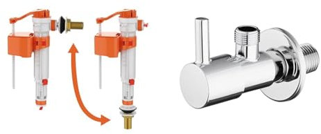 Ibergrif, M20521 Sistema de Alimentación Lateral o Inferior del Tanque del Inodoro & M22025-3/8 Llave de Escuadra, Válvula de Ángulo Acero Inoxidable, 1/2 X 3/8