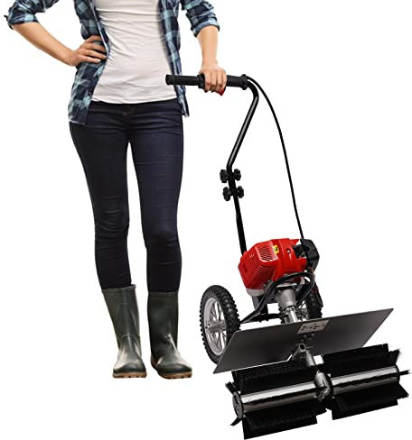 NaMaSyo 2-Stroke Gas Power Sweeper Broom 43cc 1.7HP Petrol Powered Broom Artificial Grass Lawn Brush Cleaner Gasoline Engine for Garden Yard Sidewalk Driveway Turf Grass Cleaning Tool