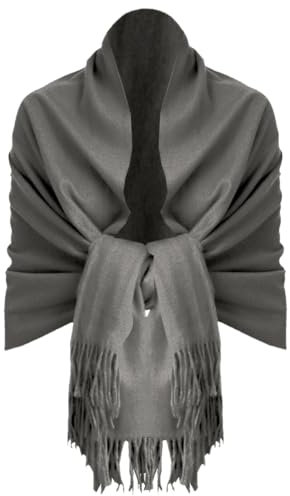 Van Der Rich ® - Eleganter einfarbiger Schal aus Wolle mit Fransen Warm und weich - Damen (Uni Dunkelgrau)