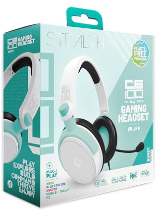 STEALTH C6-100 Gaming-Headset BURST Edition, Blaugrün, kompatibel mit aktuellen Konsolen, mit flexiblem Mikrofon, 3,5-mm-Klinkenstecker, 1,5 m Kabel, leicht, bequem und langlebig