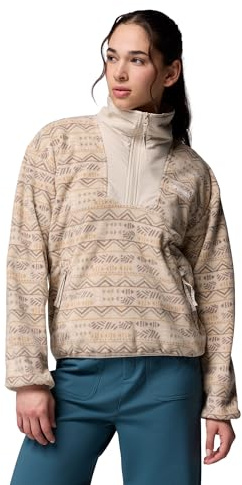 Columbia Women's Sequoia Grove Printed Half Zip, Fleece Pull Over, Dark Stone Horizons, X-Large