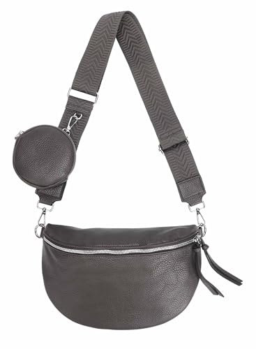 OBC Damen Tasche Crossbody Gürteltasche Brusttasche Umhängetasche Hüfttasche Crossover Bauchtasche Bodybag Schultertasche Handytasche Kunstleder Dunkelgrau.