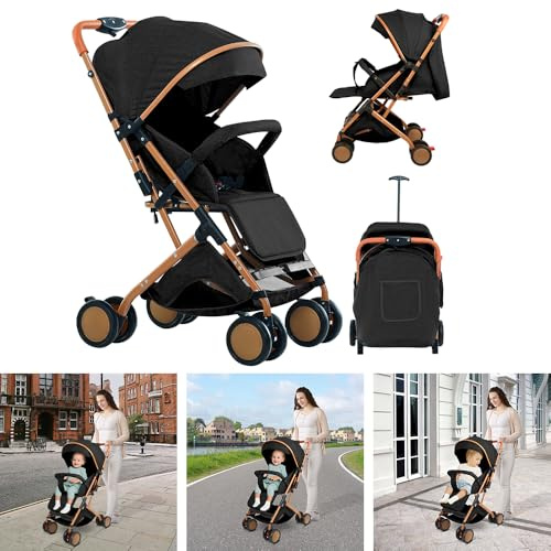 Supfine Poussette Canne Bébé 0-3 Ans,15 kg, avec Dossier & Repose-pieds Réglables, Pliable à une Main, Pousette Compact et Légère Voyage avec Auvent & Moustiquaire, Roues Antidérapants (Noir)