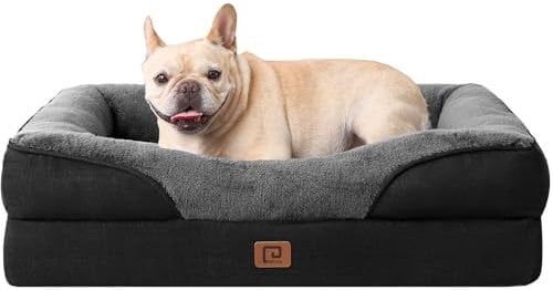 EHEYCIGA Orthopädisches Hundebett Kleine Hunde, 76x51x16.5cm, Memory Foam Waschbar und Wasserdicht Hundekorb mit 4 Rändern, Hundesofa Hundecouch rutschfest, Grau/Schwarz