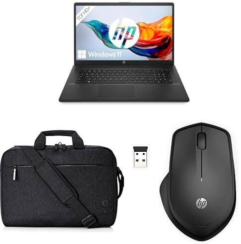 HP Laptop | 17,3 HD+ Display | Intel Celeron N4120 | 8 GB DDR4 RAM | 256 GB SSD | Intel UHD-Grafik | Windows 11 | QWERTZ | Schwarz, Laptoptasche, 280 Silent Wireless Maus