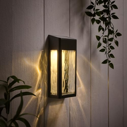 Lights4fun LED Solar Wandleuchte mit Farbwechsel Modern Schwarz Wandlicht Metall Solar Aussenleuchte mit Farbwechsel Solar Wandlicht Aussen