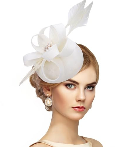 Zinniday Fascinator für Teepartys mit Federn, 2025, Derby-Hut, 1920er-, 50er-Jahre-Kirchen-Fascinator mit Haarspange für Damen, Beige, 1