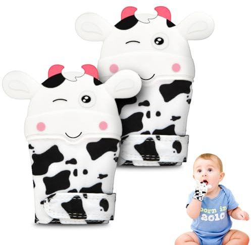 HOTUT Teether Mits for Baby, 2 Pack Teething Mittens for Babies, Baby Teething Gloves, Food Grade Silicone Teether Glove, Infant Soothing Pain Relief Mitt Baby Teether Mits for Baby, Safe (BPA Free)