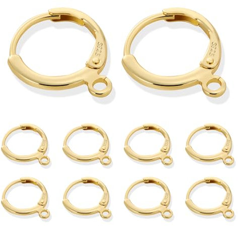 10Stück 14K Vergoldet 925 Sterling Silber Ohrringhaken Ohrring Creolen Hebel Zurück Ohrhaken Gold Tropfenohrringe Selber Machen Set 12mm Creolen mit Ring Ohrhaken Gold Ohrringe Herstellung Zubehör