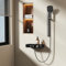 EMKE Colonne de douche thermostatique, réglage du débit d'eau, 3 fonctions, douche à main, design divisé pour n'importe quel coin, 355 x 150 x 1150 mm, anthracite mat, installation flexible