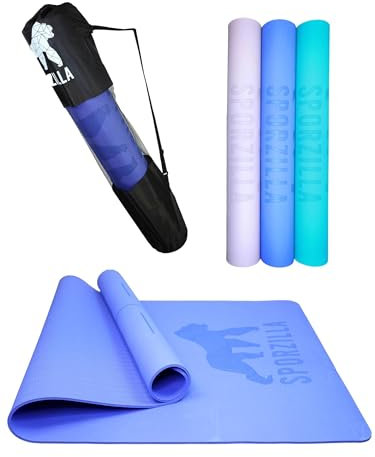 Sporzilla Yoga Matte XXL 200 x 100 cm – 8 mm dick - rutschfest und schadstofffrei – mit Hilfslinien und Tragetasche, Gymnastikmatte, Sportmatte