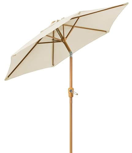 CHRISTOW 2m Tilting Garden Parasol with Crank Handle, 38mm Steel Pole, Wood Effect Finish, Outdoor Sunshade Umbrella, Heavy Duty Polyester, UV30+ Sun Protection, Water Resistant, Air Vent (Cream)