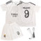 Oirigaga Fussball Trikot Kinder Set, Madrid-Heim Nr.9 Fußballtrikot für Jungen Mädchen von 12-13 Jahren, Atmungsaktives und Schnelltrocknendes Fußball Trainingstrikot mit Kurzarm Shorts Socken, Weiß