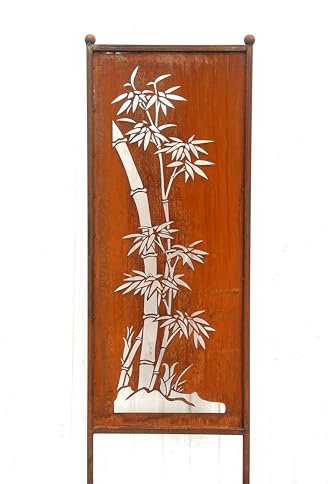 Edelrost Sichtschutz Bambus Motiv A 162 cm x 53 cm Paravent zum Stecken Gartenstecker Edelrost Gartendeko Wetterfest Rost Metall Zaun