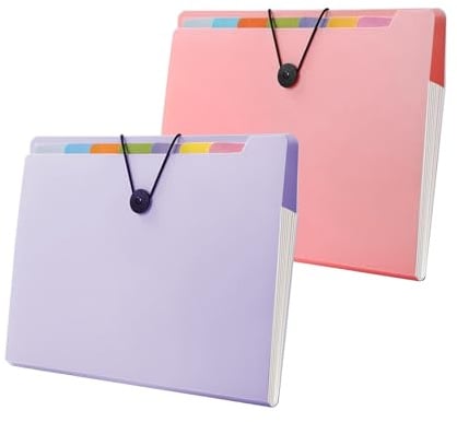 BDHYYM 2 Stück Fächermappe Mappe - Dokumentenmappe a4 mit 12 Fächern & Index-Tabs, Fester Elastischer Schnurverschluss, 360 Seiten Kapazität, Mappen Ordnersystem für Schule/Büro, mappe mit Fächern