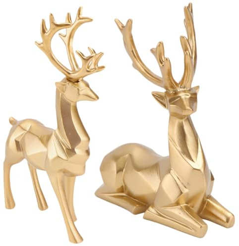 EPIGEIST Rentier Deko 2 Stück Kunstharz Moderne Weihnachtsdekoration Wohnzimmer Tisch Akzentuierende Hirschfiguren in Gold