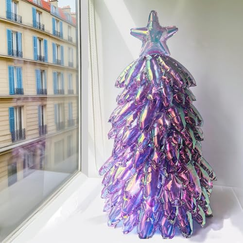 Eanjia Globo de árbol de Navidad morado de cristal, 1 paquete de 3.3 pies de altura después de inflar, kit de globos de Navidad grandes para bricolaje, autónomo para Navidad, invierno, país de las