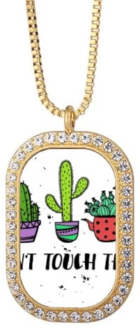 no/no Halskette mit Kaktus-Anhänger, Diamantkristall, goldener Schmuck