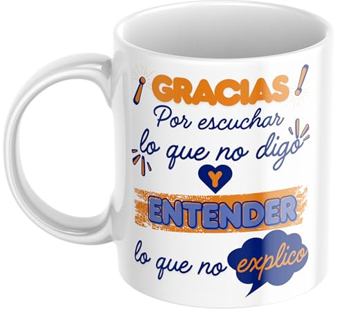 Quodelo Taza Amiga con Frase Emotiva Gracias por Entender de Cerámica Calidad AAA 350 ml, Apta para Lavavajillas y Microondas, Regalo Original Amiga