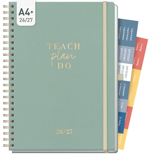 Häfft® Lehrerplaner 2026/2027 Maxi Deluxe A4+ Green Canvas | Großer Lehrerkalender & Schulplaner 26/27 mit Spiralbindung für Grundschule, weiterführende Schulen & Referendariat