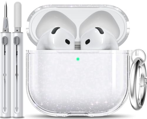 EQD für AirPods 4 Hülle Transparent, mit Reinigungskit, Glitter Weiß | Shockproof TPU Transparent Cover für AirPods 4th Generation, kompatibel mit Drahtloser Aufladung