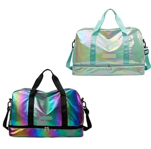 Reisetasche Reisetasche for Damen, glänzend, große Kapazität, Handtasche, Schultertasche, lässige Umhängetasche, Gepäcktasche, Trocken-/Nasstrennung, Sport-/Fitnesstasche(2IN1-C-2PCS)