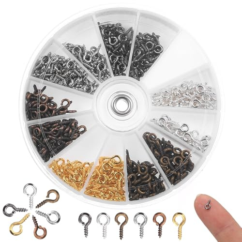 600 Pz Ganci a Vite per Legno, Mini Occhielli a Vite PiccoliVite ad Anello Piccole, Viti ad Anello in Metallo, Viti ad Occhiello per legno, fai da te, artigianato, gioielli (4 x 8 mm)