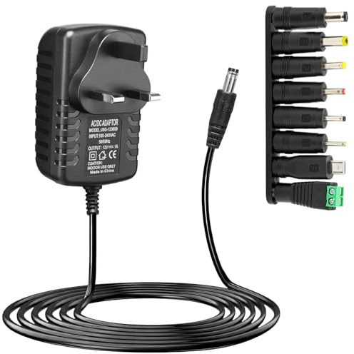 5V 1A Charger, 5V DC Power Supply, Universal Charger Multi Plug Adapter with Connector Holder, for LED Strip Lights Android TV Box Router Speaker and Tablet Home/Travel Appliances, 8 in 1, Black